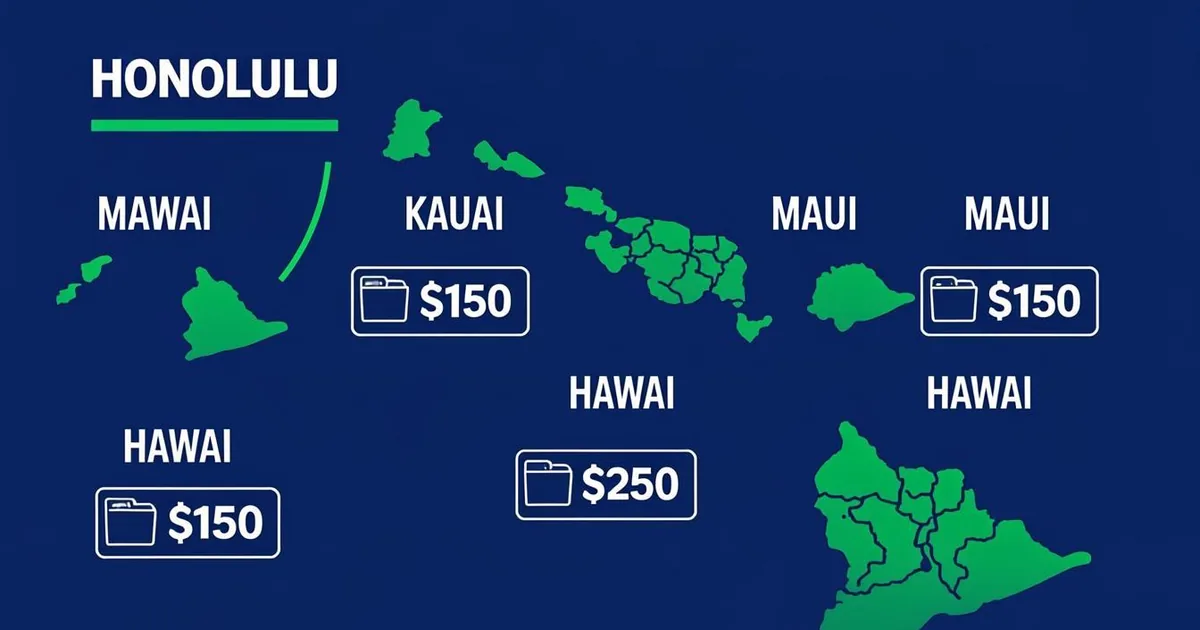 Map graphic showing the four Hawaii counties that each issue vehicle titles