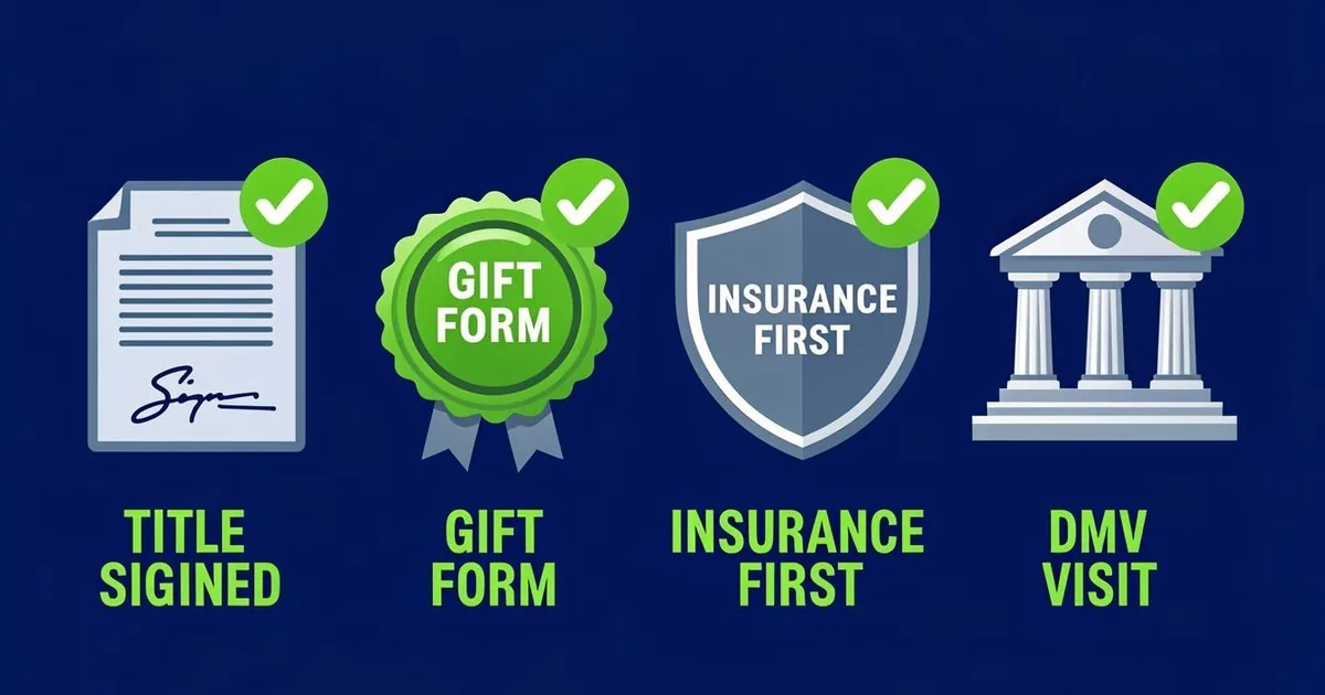 Checklist illustration of the parent-to-child car title transfer process
